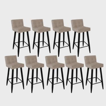 Imagem de Kit 09 Banqueta Alta Lucy Com Encosto Cozinha Bar Balcão Bistrô Pé Palito Preto Tecido Sintético Bege - Ahz Móveis