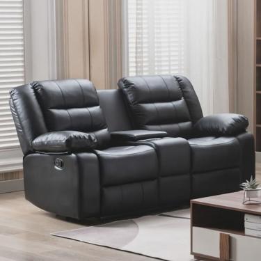 Imagem de Poltrona Reclinável Manual de Cinema Hollywood 2 Lugares Baú/Massagem/Aquecimento pu Preto G31 - Gran Belo
