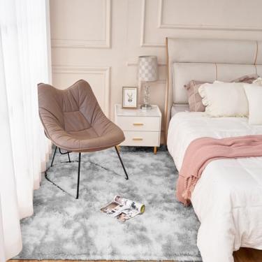 Imagem de 5POEMLAND Tapetes macios para sala de estar, tapete macio para quarto de 12 × 20 cm, tapete felpudo antiderrapante para ambientes internos e tingidos, branco, cinza, quarto, meninos, meninas