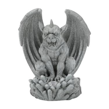 Imagem de WeiLaiKeQi Estátua do jardim de escultura de gárgula alada com iluminação de decoração de lâmpada solar de luz solar para o canteiro de flores do jardim, Cinza
