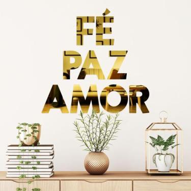 Imagem de Espelho Decorativo Fé Paz Amor Dourado - Inove Papéis de Parede