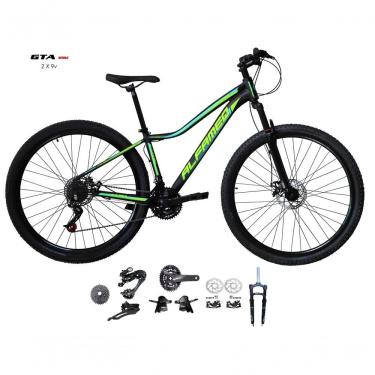Imagem de Bicicleta Aro 29 Alfameq Pandora Kit 2x9 Sunrun Disco K7 11/36 Pedivela 24/38d Garfo Trava - Preto/amarelo/pink Tam.17