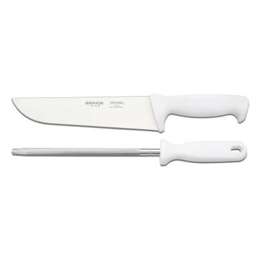 Imagem de Kit Churrasco Brinox 2 Peças - Faca E Chaira - Lâmina Em Aço Inoxidável E Cabo Branco - Linha Precision Branco