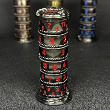 Imagem de HAOMEJA Pagoda Dice Spinner 7 in 1 DND Dice Set, Metal Roulette D&D Dice with Gift Random Dragon Eye Bag, Dungeons and Dragons RPG Role Playing Gaming Dice (Black Red)