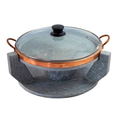 Imagem de Churrasqueira Pedra Sabão Grelha Funda Tampa De Vidro G 32cm
