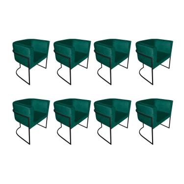 Imagem de Kit 8 Poltronas Decorativa Sala De Estar Base De Ferro Preta Veludo Verde