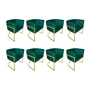 Imagem de Kit 8 Cadeiras De Jantar Premium Base De Ferro Dourada Veludo Verde