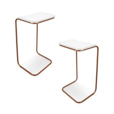 Imagem de Conjunto 2 Mesas De Apoio Para Sofá Branco Base Em Metal Cobre
