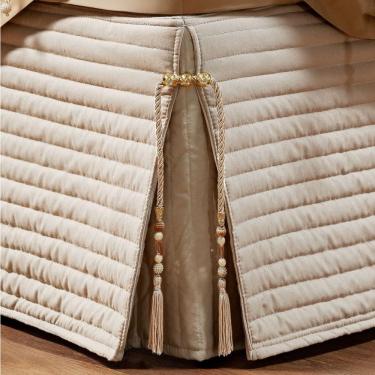 Imagem de Saia Para Cama Box Casal Padrão Paris Matelada Bege