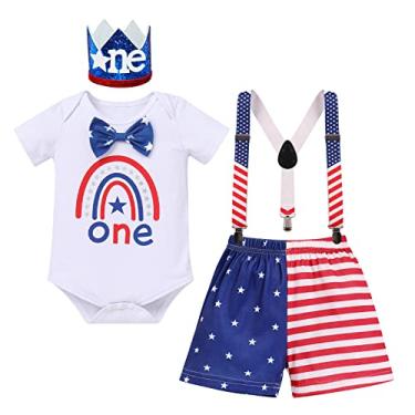Imagem de IBTOM CASTLE Conjunto de roupas para bebês recém-nascidos My First 4th of July Outfit Suspender Shorts Cake Smash Party Photo Shoot, Dia da Independência, 6-12 Meses