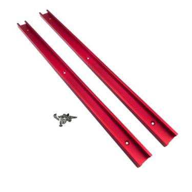 Imagem de Pacote com 2 trilhos em T universais de 500 mm com ranhuras 3/4 de perfil de corte duplo de alumínio com furos e parafusos de montagem pré-perfurados, trilho tipo T 30 para marcenaria e grampos, mesa