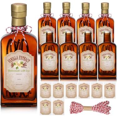 Imagem de Suclain Pacote com 8 garrafas de vidro transparente de 250 ml com tampas, frascos de extrato de baunilha com 8 peças de adesivos de extrato de baunilha para xarope, conjunto de recipientes de vidro de