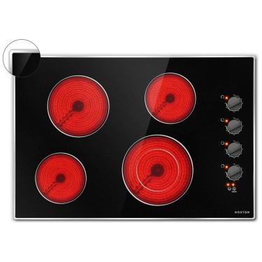 Imagem de Cooktop Elétrico Noxton 76 cm 4 Bocas, Embutir, Vidro Temperado, Controle Botões, Resistente e Moderno