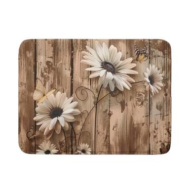 Imagem de Kawani Tapete De Secagem Pratos Com Flores Margarida Verão Para Bancada Cozinha 16 X 18 Pol., Escorredor Absorvente Microfibra Estampa Floral Madeira Rústica, Acessórios Rápida, Almofada E Bancadas