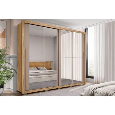 Imagem de Guarda Roupa 2 Portas de Correr c/ Espelho e 4 Gavetas Praticus Double Lux Buriti/Fendi - Caemmun
