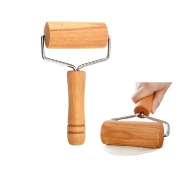 Imagem de Rolo de massa de aço inoxidável e madeira de faia com espessura ajustável – Máquina ergonômica de massa/bolinho de massa, pizza, ferramenta de cozinha para chefs domésticos, seguro para lava-louças e