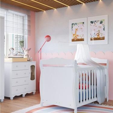 Imagem de Quarto De Bebê Com Cômoda Janelada E Berço Minicama 100% Mdf Aurora Espresso Móveis Branco Brilho
