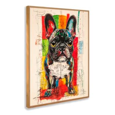 Imagem de Quadro Decorativo com moldura Bulldog linhas Francês Colorido Pop Art Moderno Criativo Pet Animado Desenho Estilizado Divertido Sala Quarto Pet