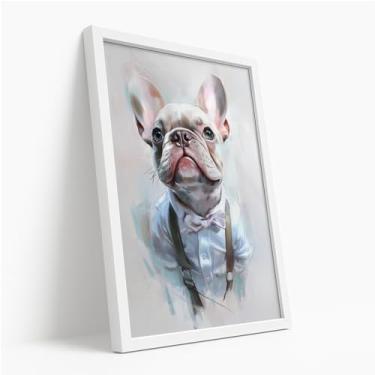 Imagem de Quadro Decorativo Bulldog Francês Com Moldura Cachorro Estiloso Terno Branco Pet Decorativo Criativo Parede Luxo