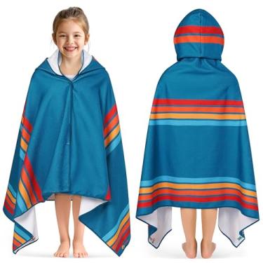 Imagem de SUN CUBE Toalha com capuz infantil, toalha de praia infantil absorvente de secagem rápida, poncho de natação e surfe, chuveiro, piscina, banho, meninos, meninas, 76 x 152 cm, idade 3-9 anos, azul pôr