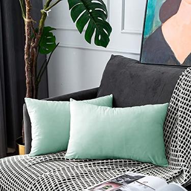 Imagem de UPOPO Capas de almofada de veludo Aqua Conjunto de fronhas decorativas lisas macias retangulares para sofá sala de estar carro 2 peças 30,5 x 50,8 cm