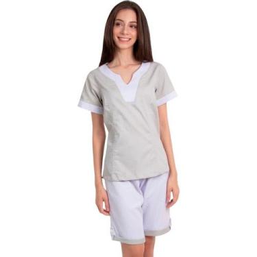 Imagem de Uniforme Jaleco Camareira Limpeza Babá Mangas Curtas Bege - Fardas Uni