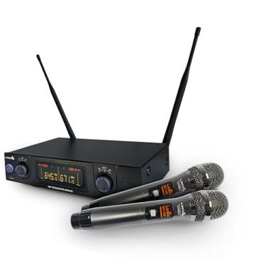 Imagem de Microfone Sem Fio de Mão Duplo Profissional LYCO UHXPRO02MM, UIHF, Display Digital, Bateria de Longa Duração, Alta Fidelidade de Som, Ideal para Apresentações, Shows, Conferências, Eventos ao Vivo