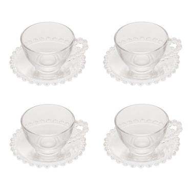 Imagem de Cj 4 Xícaras P/Chá C/Pires de Cristal Daisy Transparente 170ml Wolff