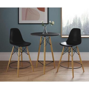 Imagem de Mesa Bistrô Eames Eiffel Preta Com 2 Banquetas Pretas De Madeira - Cor