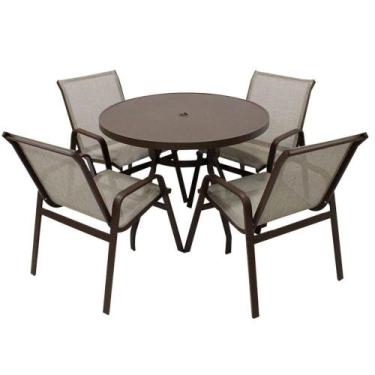 Imagem de Jogo De Mesa Ripada Aluminio 4 Cadeiras Tela Sling Piscina Marrom - No