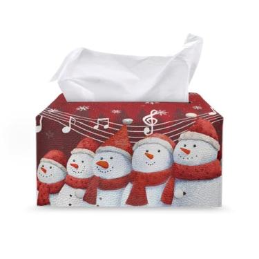 Imagem de Bivxisrvo Caixa de lenços de couro PU de boneco de neve à prova d'água com tampa para carro e piquenique - Capas retangulares portáteis para decoração de mesa de festas de fim de ano