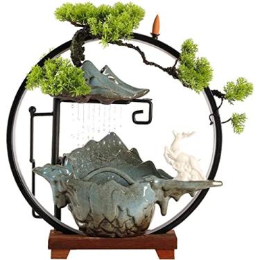 Imagem de XFNVXC Fonte decorativa interna de mesa fonte de água cerâmica chinesa fonte de água de mesa fonte de cachoeira decoração de escritório fonte de jardim ornamental casa