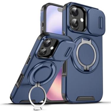 Imagem de Dteck Capa de telefone à prova de choque para iPhone 17 (6,3 polegadas, versão 2025) com capa deslizante para câmera, suporte de anel giratório, compatível com acessório MagSafe, capa magnética
