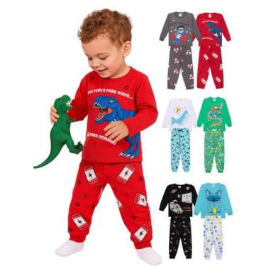 Imagem de Kit Sortido 6 Peças Pijama Comprido Infantil Menino bebê 3 Camisas 3 C