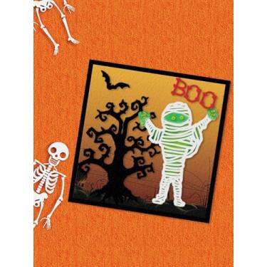 Imagem de Cortes de árvores de Halloween para fazer cartões, conjuntos de matrizes de corte de morcegos de Halloween, 31 palavras, letras, estêncil, molde de gravação para scrapbook, cartões, álbuns, materiais