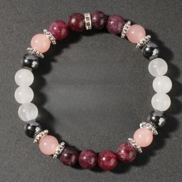 Imagem de Pulseira de mármore branco granada, pulseira de contas de pedra natural, Medium, Cristal, Sem Pedra Preciosa