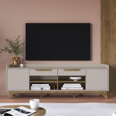 Imagem de Rack Para TV Até 65 Polegadas Com 2 Portas E 2 Gavetas Multimóveis MP1101 Off White/madeirado