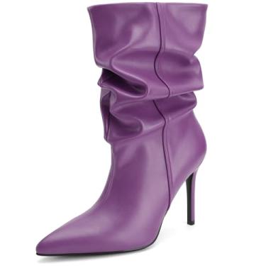 Imagem de Perisis Botas femininas de cano médio despojadas, salto alto, bico fino, botas confortáveis para outono e inverno, PU roxo, 36