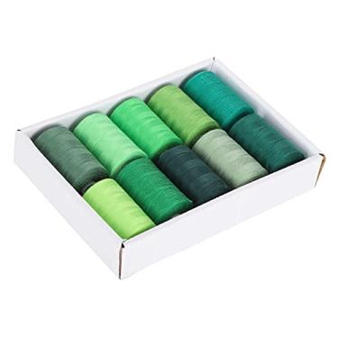 Imagem de Conjunto de linha de costura verde 10 rolos Carretéis de linha de poliéster 1000 jardas Total DIY Máquina de costura manual para artesanato doméstico Produção de roupas Caixa de