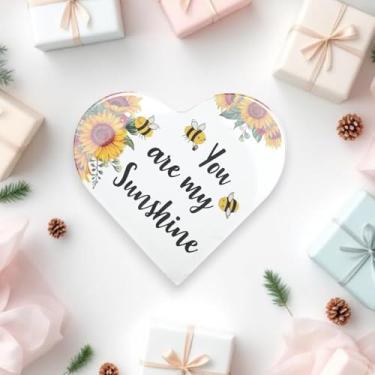 Imagem de Generic 1 peça de sinalização decorativa padrão de coração A84 acrílico amarelo marrom 10 x 10 x 1 cm