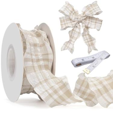 Imagem de GHGMAO Fita de guingão caramelo com borda com babados 3 cm x 10 metros cada rolo, 100% poliéster, fita xadrez marrom de búfalo para artesanato, artesanato DIY, embrulho de presente, decorações de