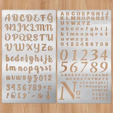 Imagem de LXUEJIE Estêncil de letra de metal, estêncil de gravação de número de letras, modelos de alfabeto reutilizáveis, estêncil pequeno para pirografia, queima de madeira, diário, artesanato, arte