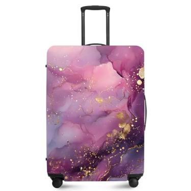 Imagem de ANNA QUEEN Capa protetora de mala de viagem antiarranhões, capa de bolsa extensível, lavável e durável de poliéster, Roxo, ouro, S(fits 20-22inch suitcase)
