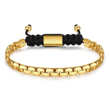 Imagem de WP WEPICK Pulseiras masculinas banhadas a ouro 18 quilates com cruz de estrela de oito garras, trevo de quatro folhas, coração e gato, pulseira masculina de aço inoxidável, contas ajustáveis, joias de
