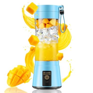 Imagem de Liquidificador portátil para smoothies e shakes – Liquidificador sem fio de tamanho pessoal com 6 lâminas de aço inoxidável, recarregável por USB, copo de suco de viagem sem BAP de 380 ml para