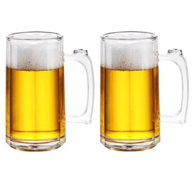 Imagem de Komost Canecas de cerveja de plástico de 400 ml com alça conjunto de 2, copos de cerveja transparentes reutilizáveis para bar de festa, casa, hotel, perfeito para bebidas de coquetel e suco de uísque