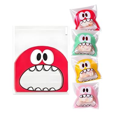 Imagem de 100 unidades de sacos autoadesivos para doces de biscoito – Big Mouth Monster Bakery decoração autovedante saco de guloseimas de chocolate para lembrancinhas de festa infantil e sobremesas (vermelho