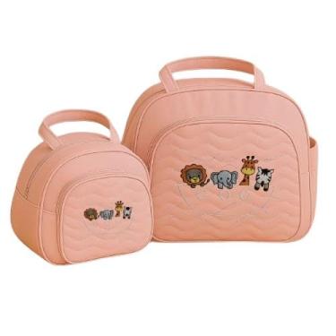Imagem de Kit Bolsa e Frasqueira Bordada Enxoval Maternidade ARCA DE NOÉ (Rosa)