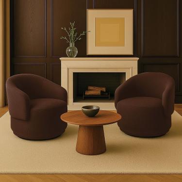 Imagem de Poltrona Decorativa Orgânica Giratória Kit 2 Névoa Bouclê Marrom E03 - D'rossi