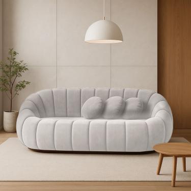 Imagem de Sofá 2 Lugares Orgânico Para Sala Cloud Bouclê E03 - D'rossi Cor Cinza Claro